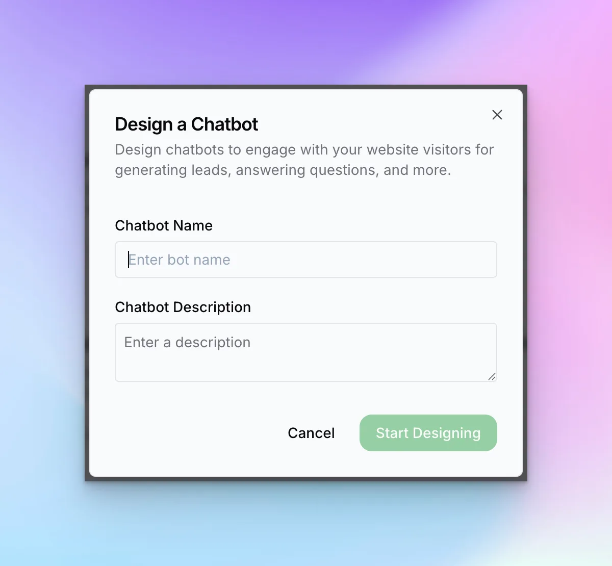 Create a Chatbot dialog showing name and description fields