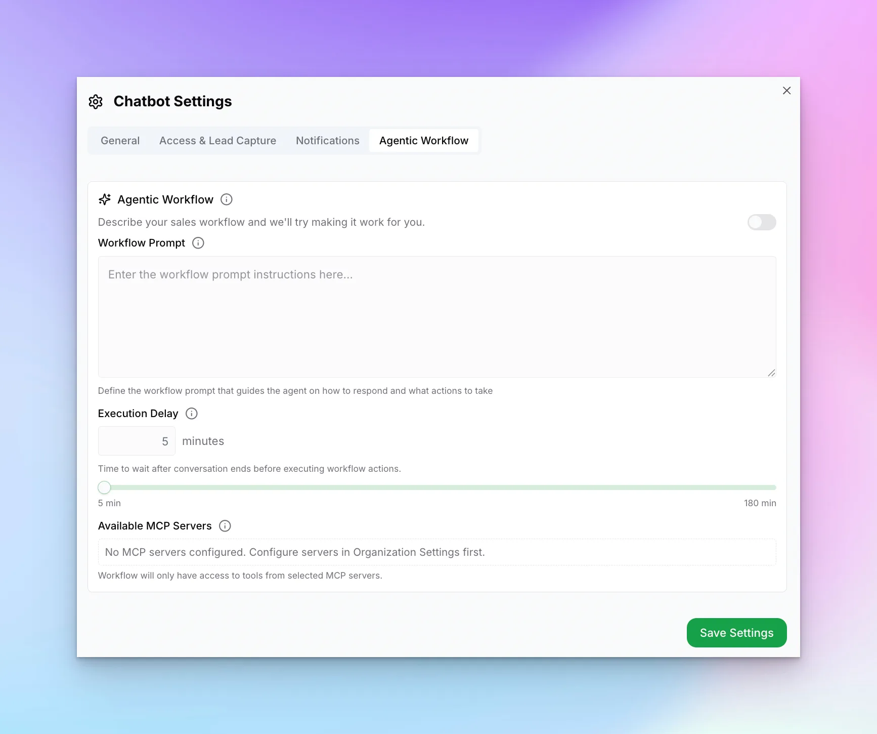 Advanced Settings Agentic Workflow tab