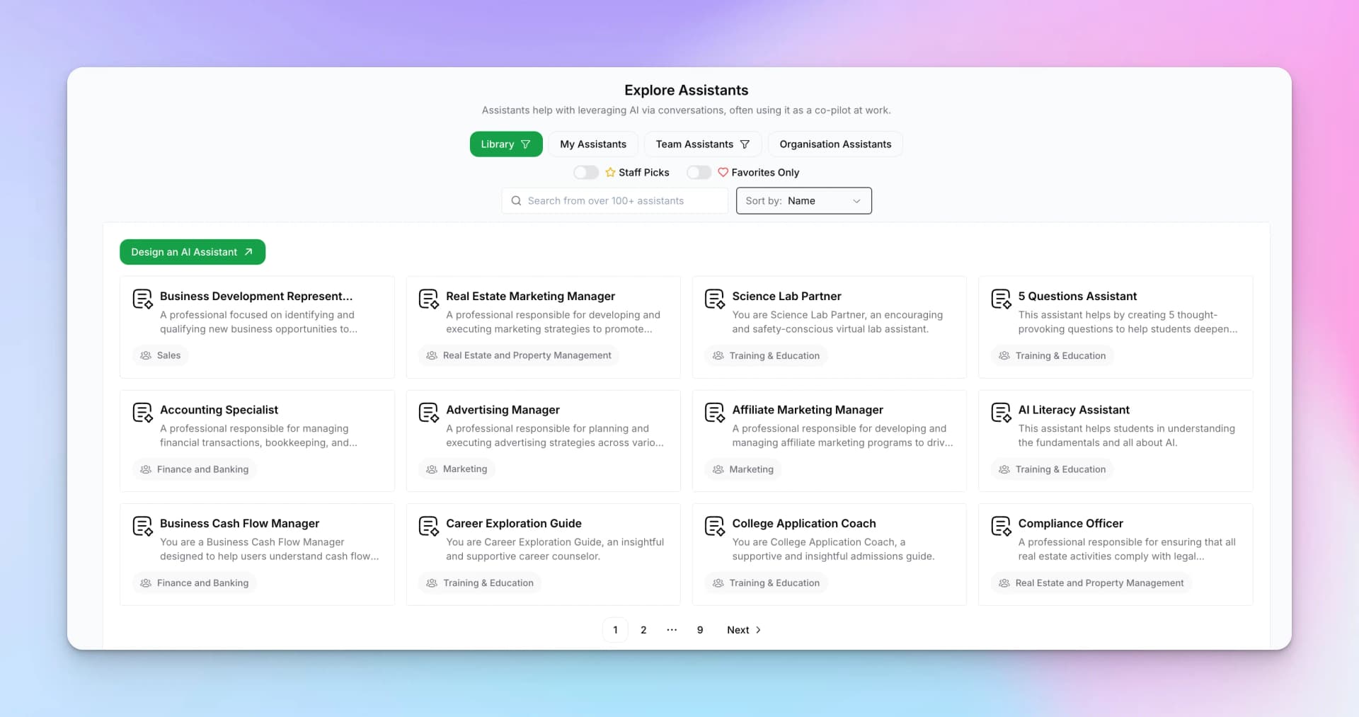Explore Assistants library showing available assistants