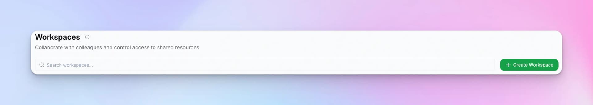 Workspaces page showing team collaboration options