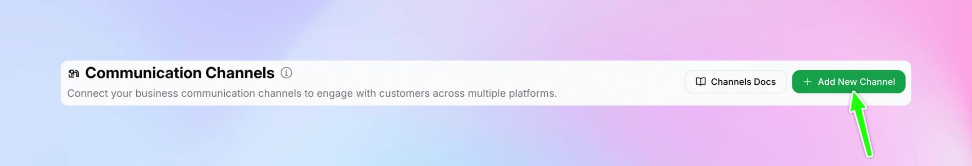 Communication Channels page with Add New Channel button