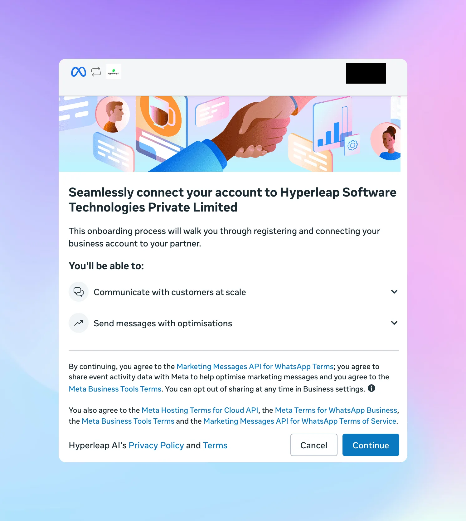 Confirmation screen showing account successfully connected