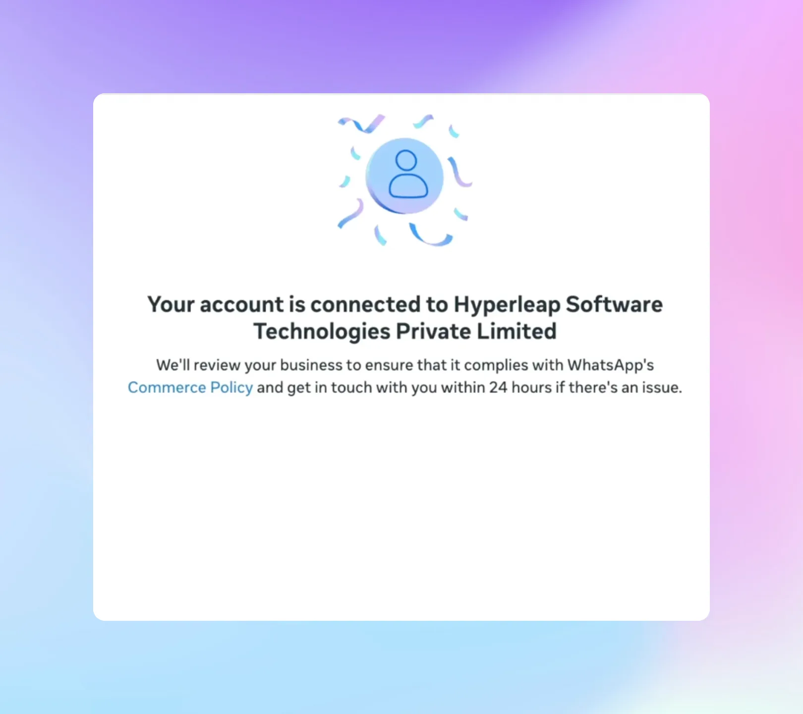 WhatsApp Business connection success screen
