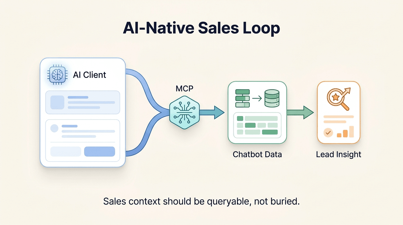 AI-native sales team querying chatbot data through Claude, Cursor, and Raycast