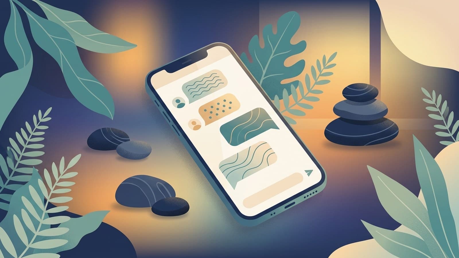 Editorial illustration of a phone screen glowing in a dark room at night with a chat conversation and a calendar booking link, representing an after-hours consultation request being answered instantly