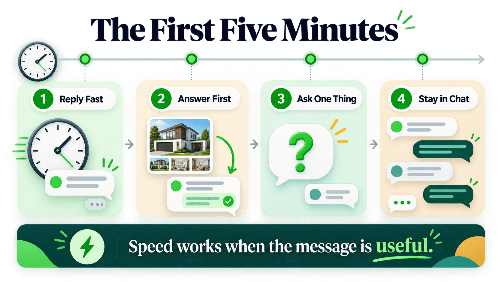 First five-minute real estate lead response sequence from fast reply to useful chat