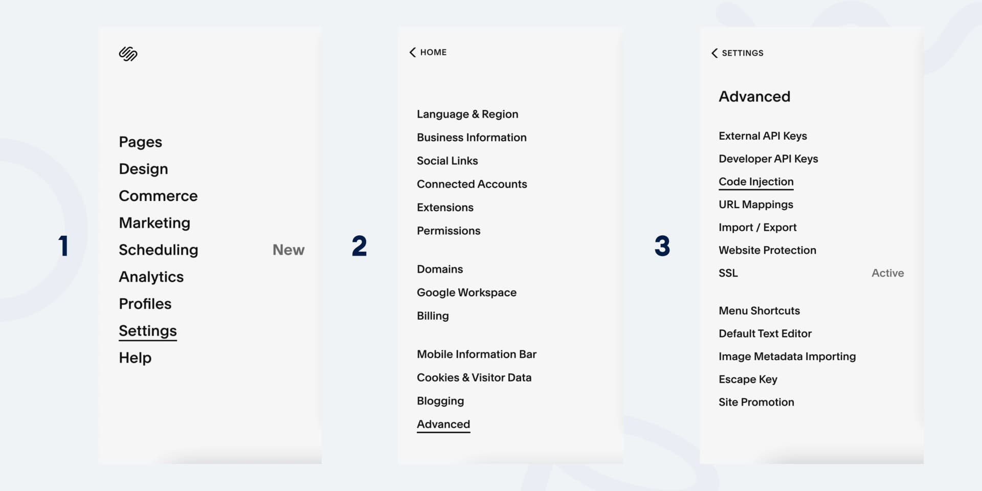 Open Squarespace Website Settings