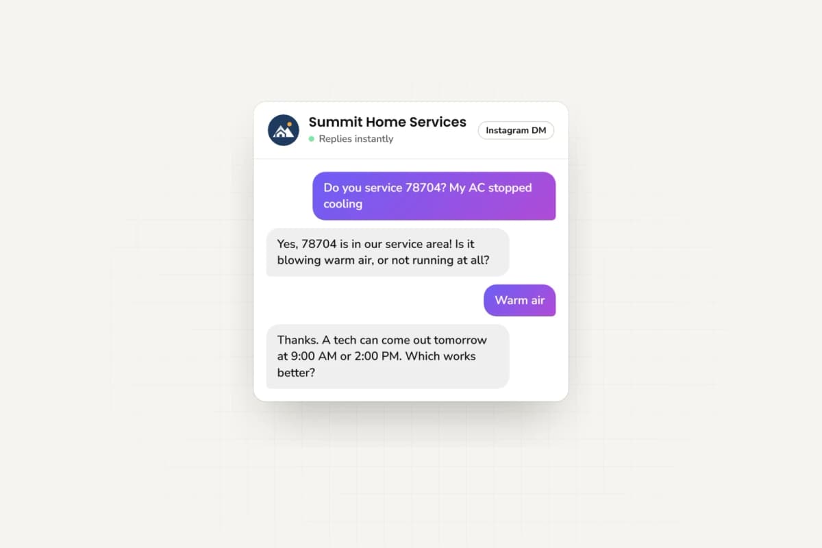 Example customer conversation on Instagram
