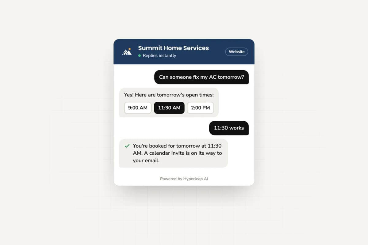 Example customer conversation on Website