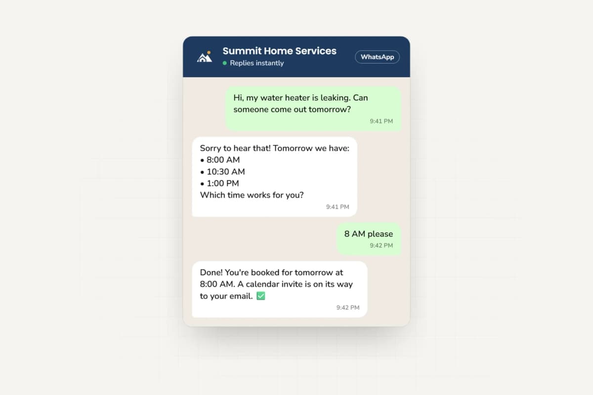Example customer conversation on WhatsApp