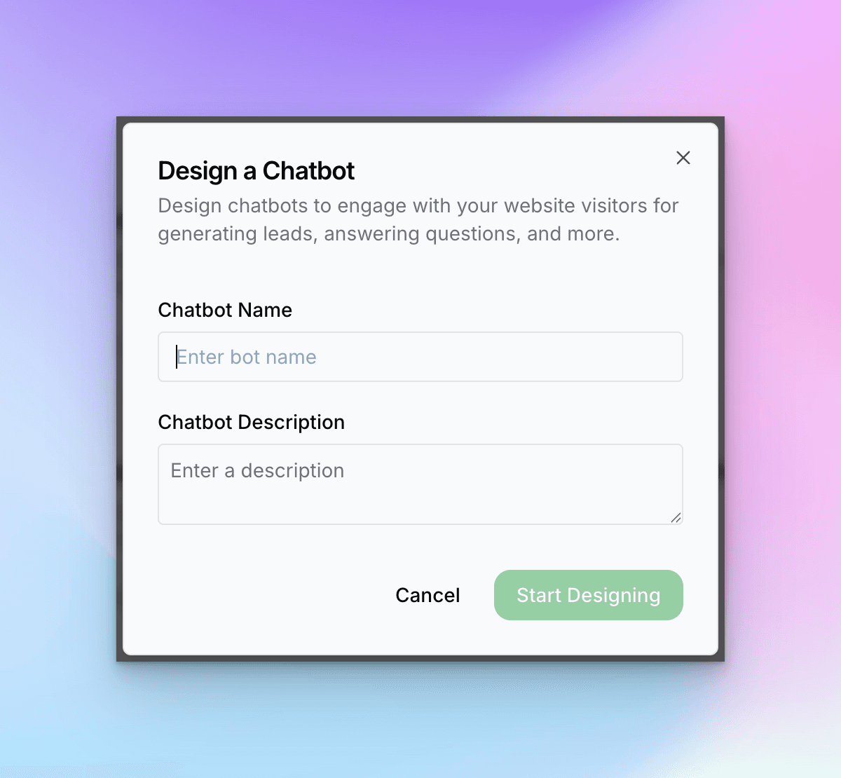 Create a Chatbot dialog showing name and description fields