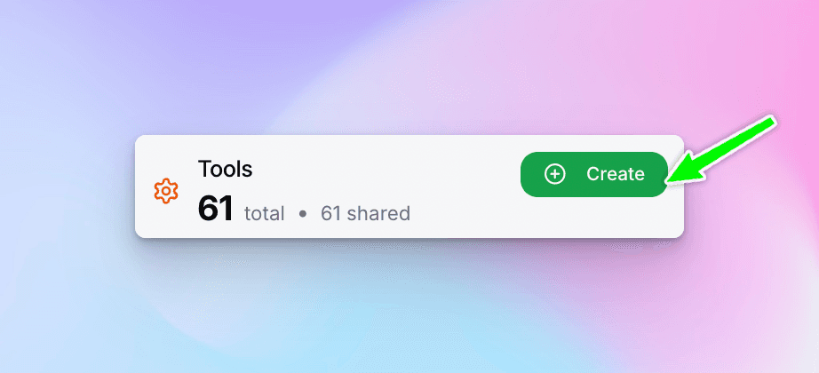 Tools section with Create button highlighted