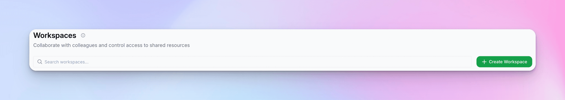 Workspaces page showing team collaboration options
