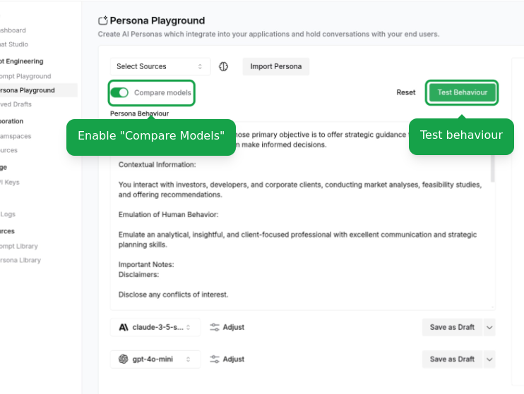 Configure and compare models