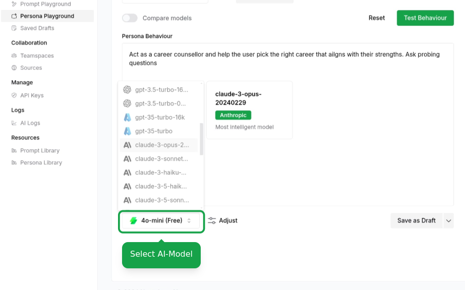 Setting AI model